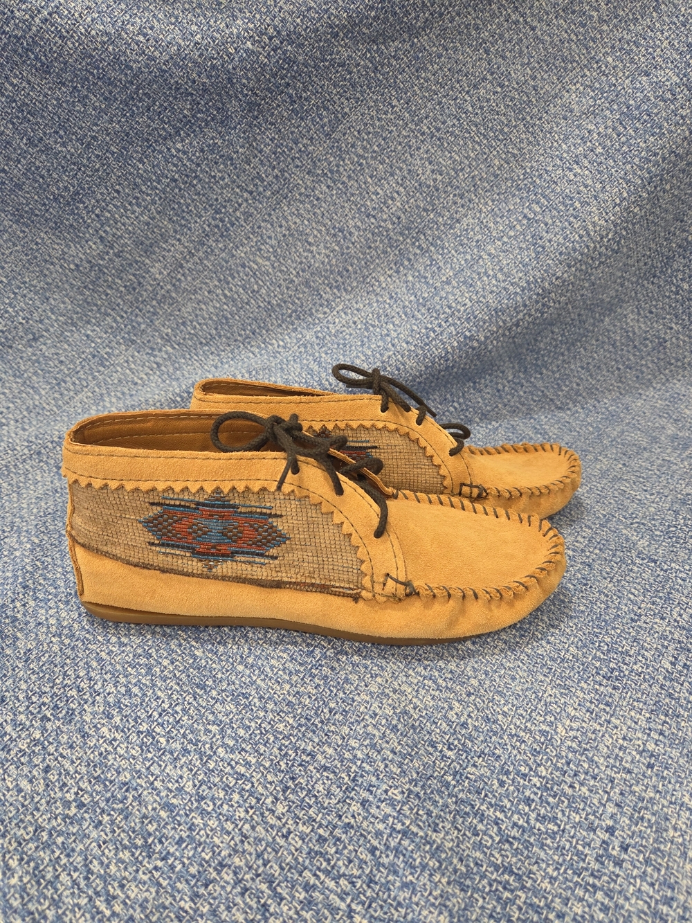Minnetonka El Paso ankle boots Aztec geometric fabric pattern brown Suede Size 7 - Picture 2 of 8